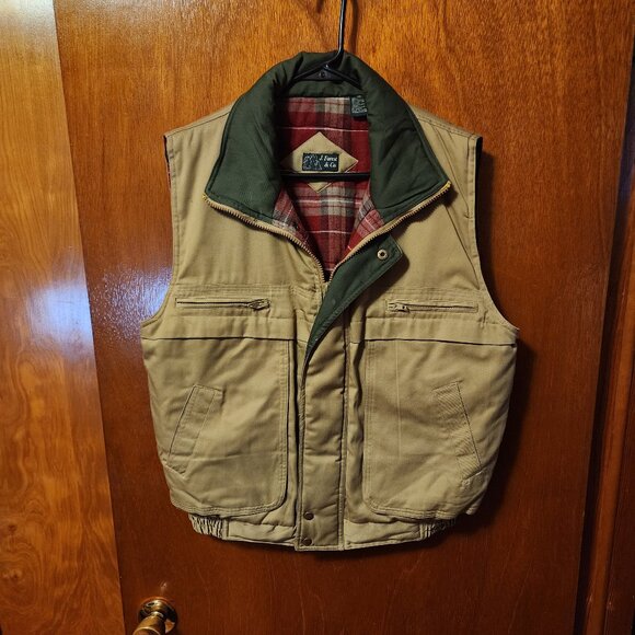 Men's Medium J. Forest & Co. Tan/Green Plaid Lined Zip Up Hunting Vest - Picture 2 of 12